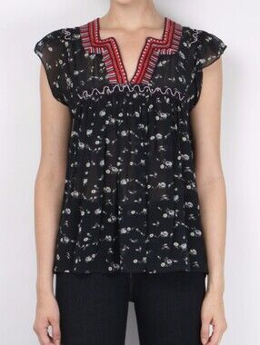 Ulla Johnson Silk Embroidered Anosha Flowy Blouse Top XS